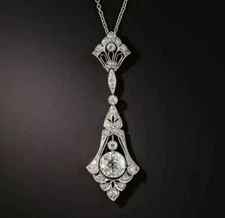 2.70Ct Art Deco Style Round Diamond Engagement Wedding 14K White Gold FN Pendant