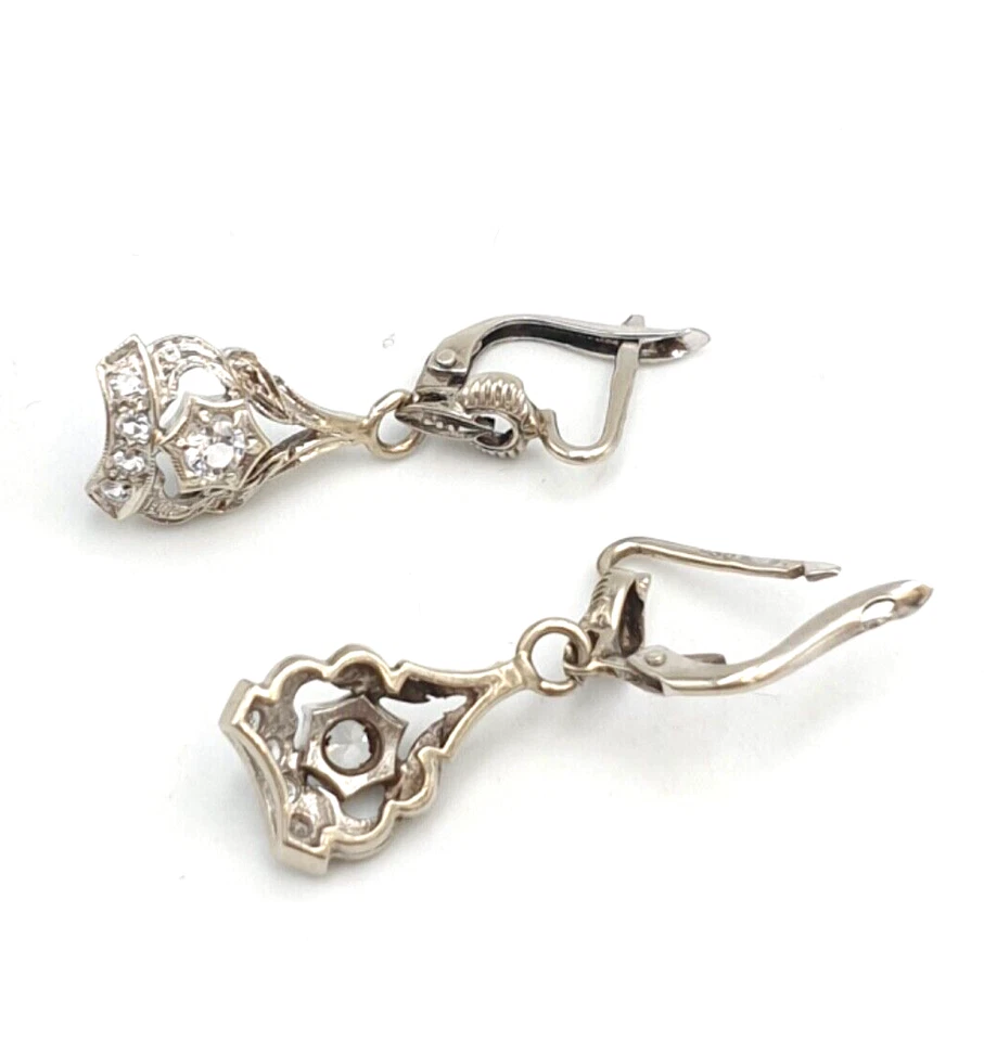 Orecchini pendenti vintage anni '60 oro bianco 18k zirconi Made in Italy - Immagine 3 di 4