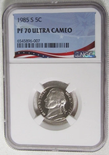 1985 S Proof Jefferson Nickel - NGC PF 70 Ultra Cameo (6-007) Guide $400
