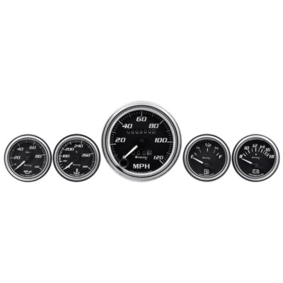 5-Piece Gauge Set Black Face/Chrome Bezel EQUUS E7500