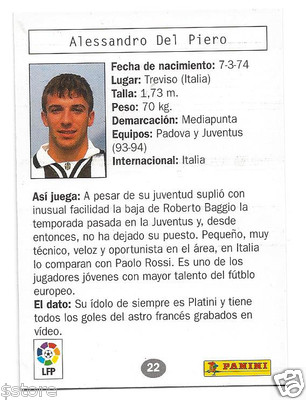 Rare '96 Panini Italy's EUROPEAN ALL STAR Alessandro Del Piero