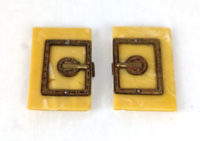 Scarce Antique Art Deco Ladies 2 Pc Belt Buckle Yellow Celluloid Estate Find