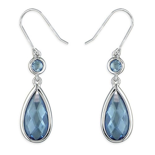 Aigue-Marine Cristal Swarovski Boucles D'Oreilles Argent Massif 925 Poinçonnée