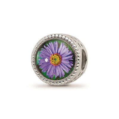 Reflexionsperlen Sterling Silber Overlay Design September Astern Blume Bead