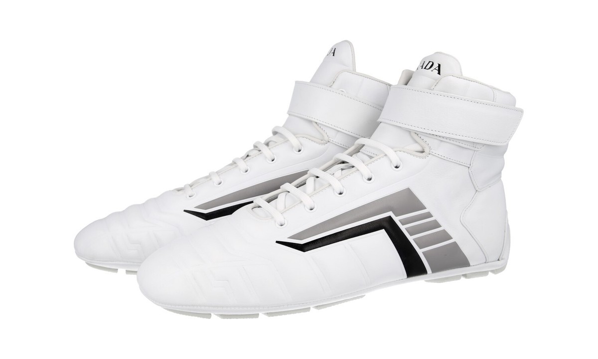 PRADA REV HIGH-TOP SNEAKERS SHOES 2TG172 WHITE LEATHER NEW US
