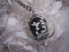 COLLAR NEGRO ANTIGUO BLANCO COLIBRÍ MAÑANA GLORIA PLATA CAMAFEO PÁJARO ch