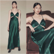 NWT Reformation Poppies silk cutout dress in Forest green size 10