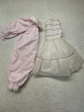 VTG Lot Of 2 Child Ruffle Lace Frilly Embroidered Pinafore Apron Dress 9-12mths