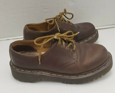 Dr. Martens Brown Leather Oxford Shoes with Yellow Laces Vintage Original Dr. Martens England Brown Oxford Shoes  main image 2