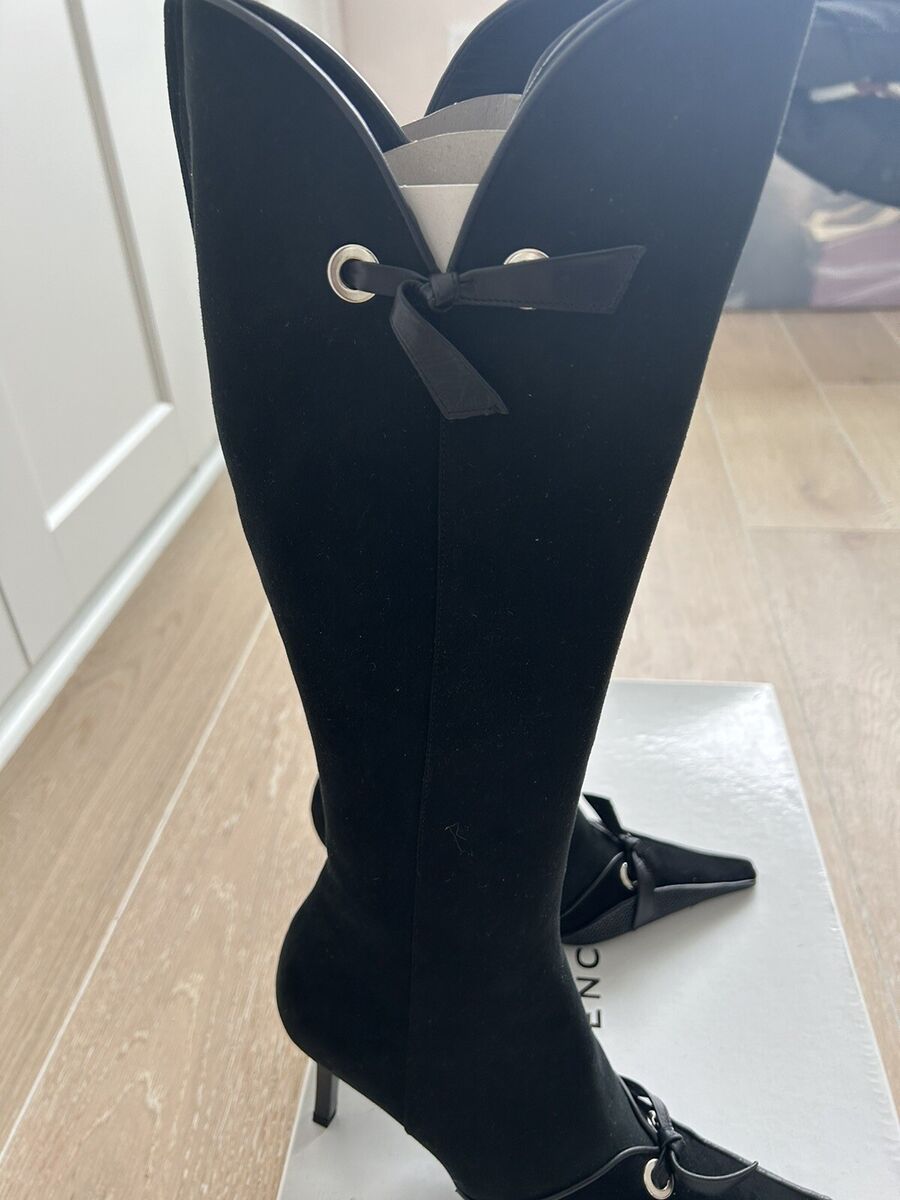 Givenchy High Hill Black Boots Suede Stingray Bows Details Givenchy High Hill Black Boots Suede Stingray Bows Details