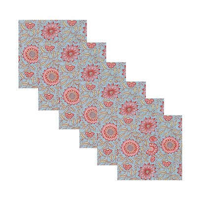 Indian Hand Block 100% Cotton Sun Flower Print Fabric Table Décor Napkins Blue