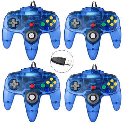 4/2 Pack für Nintendo 64 N64 Controller USB PC Raspberry Pi Window PC Clear Blau