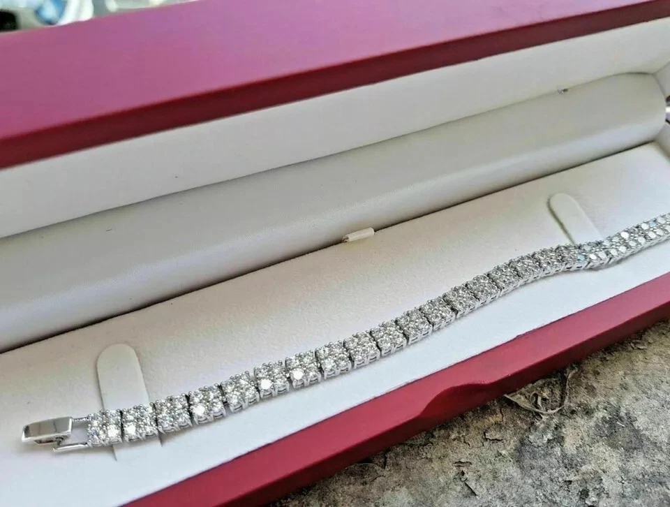 7 Inched Long Tennis Bracelet Solid 14K White Gold Round Cut 5 Carat Men & Women - Image 3 of 4