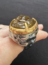 Zara Brutalist Sculptural Cocktail Faux Amber Silver & Gold Tone Ring Size L.5