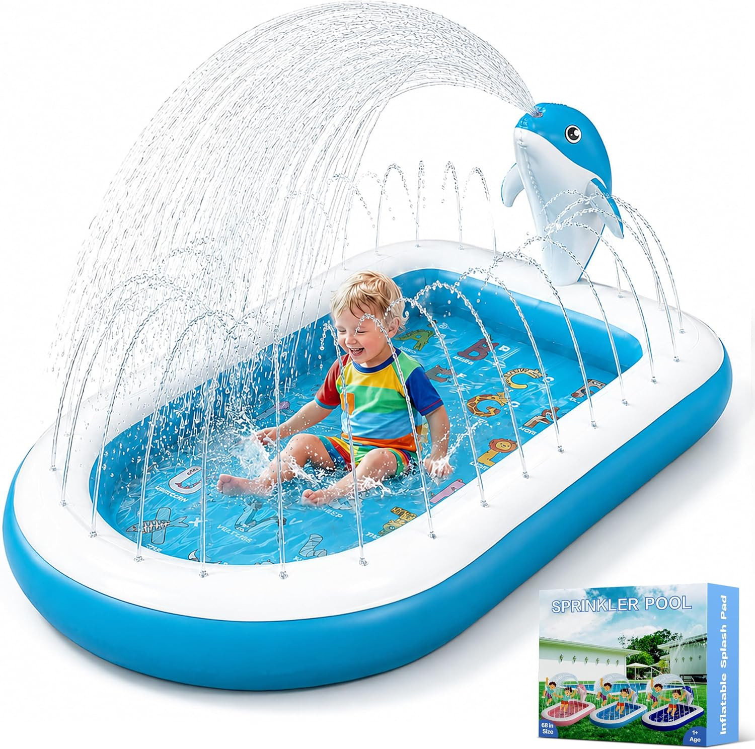 Splash Pads for Toddlers 1-3, Dolphin Toy Sprinkler for Kids, Outdoor Play Mat f