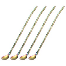 4Pcs 8.6" Stainless Steel Spoon Straws Reusable Twist Handle Spoon Colorful