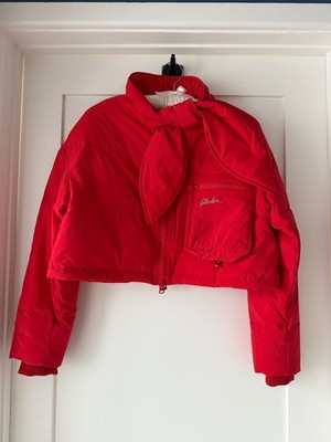 Bimba Y Lola Red Cropped Puffer Jacket Scarf Pocket Zip Coat XS/S