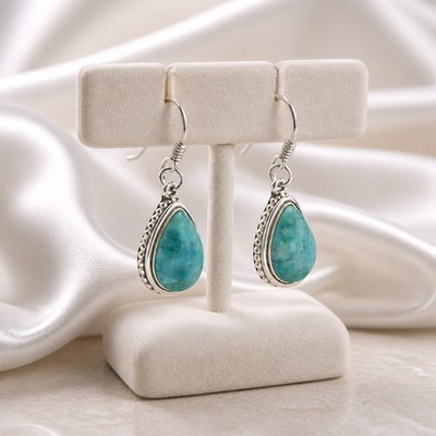 Amazonite Earring Sterling Silver Teardrop Dangle Boho Blue 925 