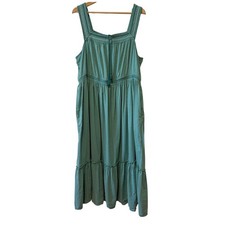 Old Navy Midi Dress Size XXL Green Smocked Tiered Pockets Boho Ren Fair Peasant