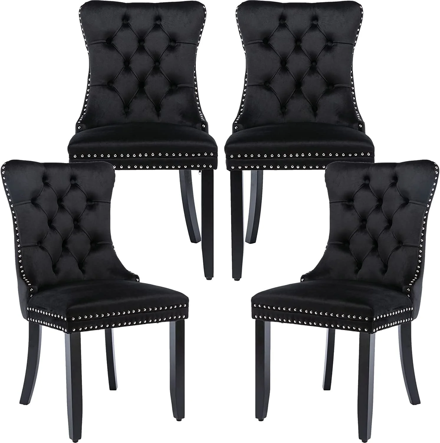 Black Velvet Dining Chairs Set of 4, Kitchen & Dining Room Chairs, Sillas De Com