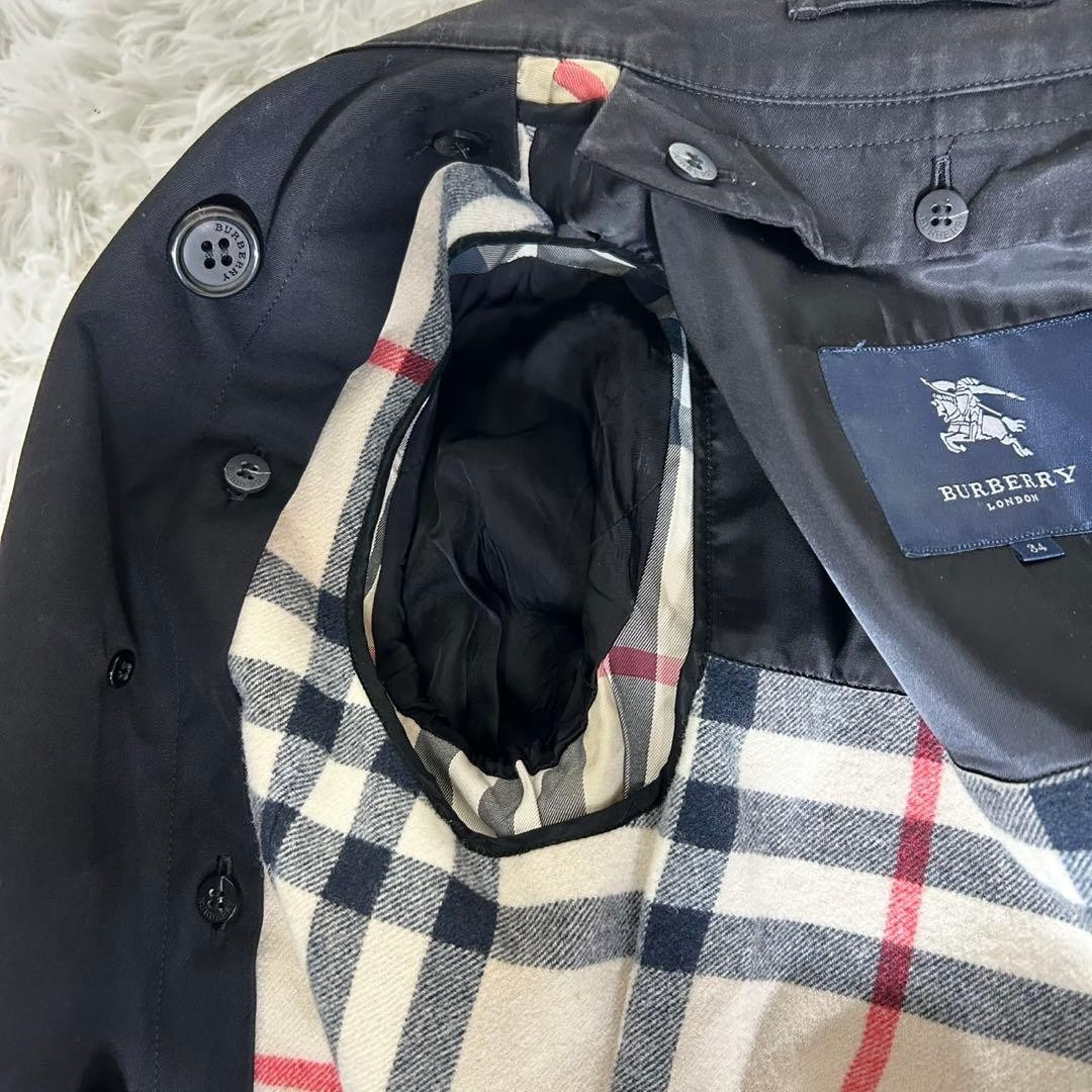 Burberry London Trench Coat Black With Nova Check Pattern Size 34 For Women thumbnail 13