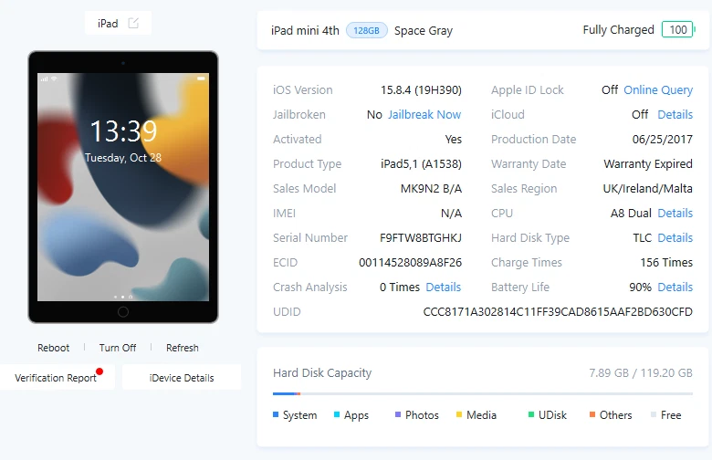 Apple iPad Mini 4th Gen 7.9" - 128GB - WiFi - A1538 gray Please Read - Image 2 of 4