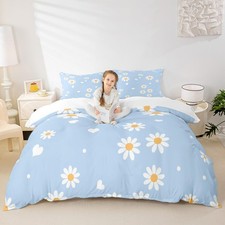 Girls Daisy Bedding Set,Yellow White Blue Duvet Cover for Teens,Kids Daisy Flowe