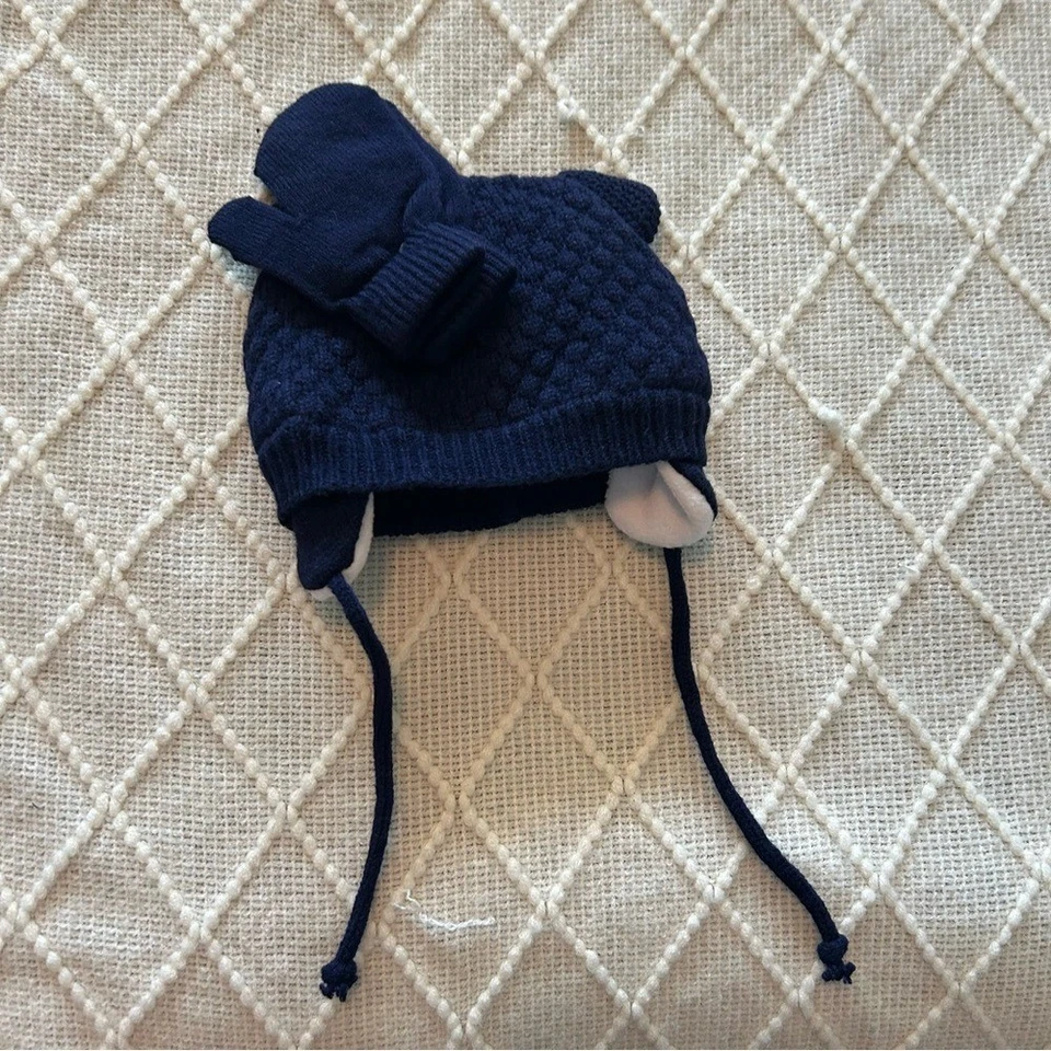 Baby Mütze und Fäustlinge Winter Teddybär Set Urlaub Weihnachten Neu ohne Etikett