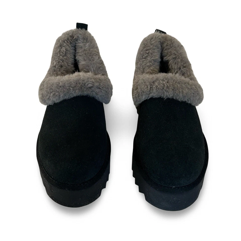 UGG Nita Platform Slippers Genuine Shearling Womens Size 7 Black Suede - Image 2 of 4