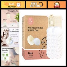 14 Pack Reusable Non-Slip Breast Pads - Ultra Absorbent, Soft Cotton, Leakproof,