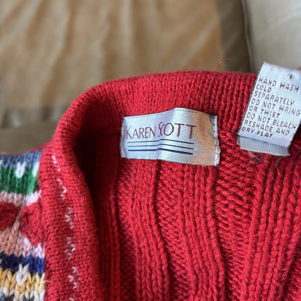 De Colección Karen Scott Rojo Suéter Chaleco Grueso Isla Justa Corazones Flores Talla M Vacaciones Foto 2 de 4