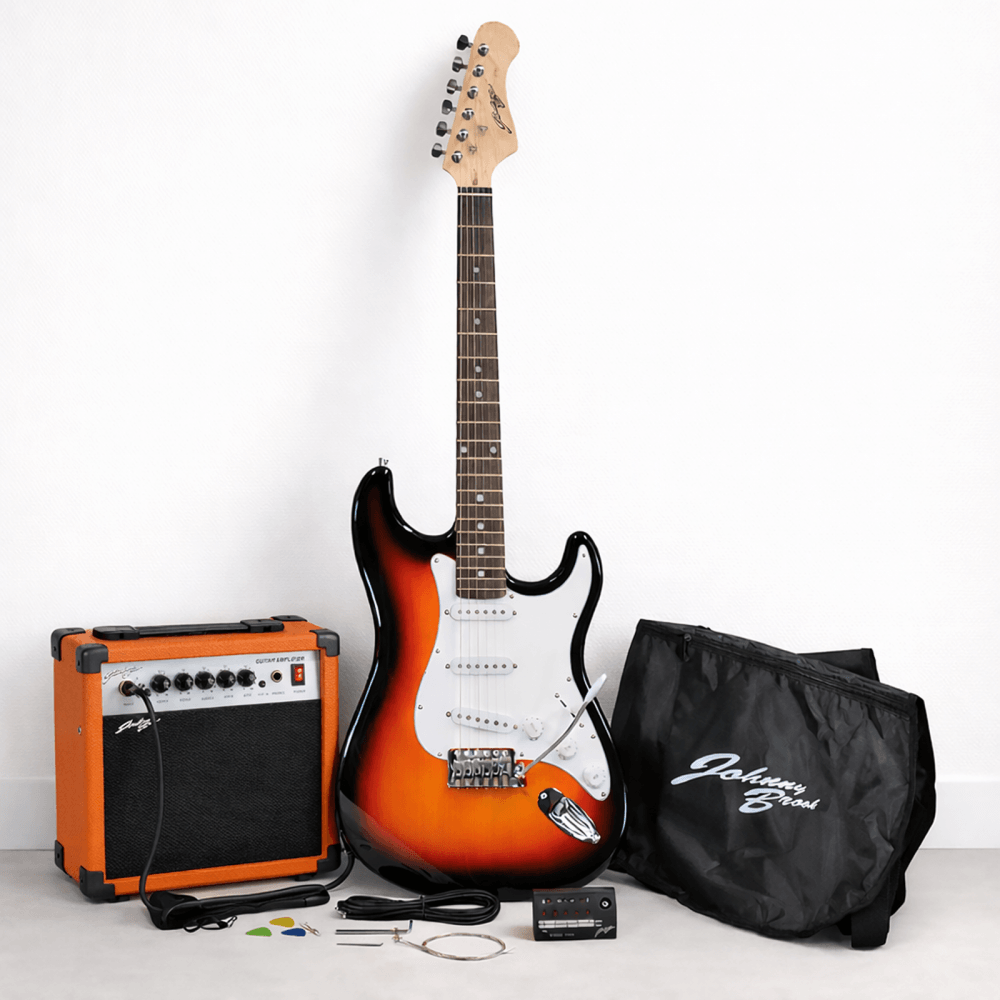 Electric Guitar Amplifier Kit Tuner Gigbag Strap Strings Full Size Set Sunburst