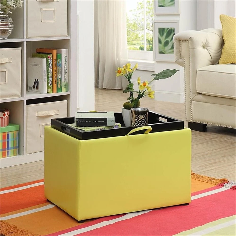 Pemberly Row Accent Storage Ottoman in Yellow Faux Leather Fabric - Image 2 of 4
