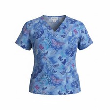 Natural Uniforms Scrub Top V Neck Size Large Nighttime Butterfly Floral Moon New