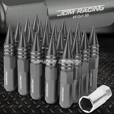 JDM ALUMINUM GUN METAL SPIKED LUG NUTS+KEY 20PCS/SET M12X1.5 20MM OD/107MM TALL