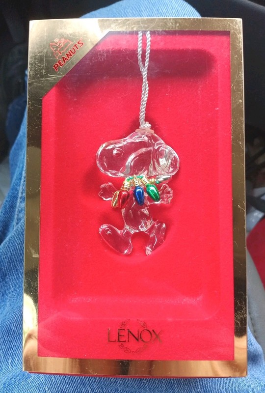 Vintage Snoopy Lenox Santa Full Lead Crystal Christmas Ornament New In Box!
