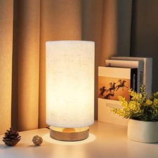 Lamp for Bedroom, Small Table Lamp Minimalist Bedside Light with Linen Fabric