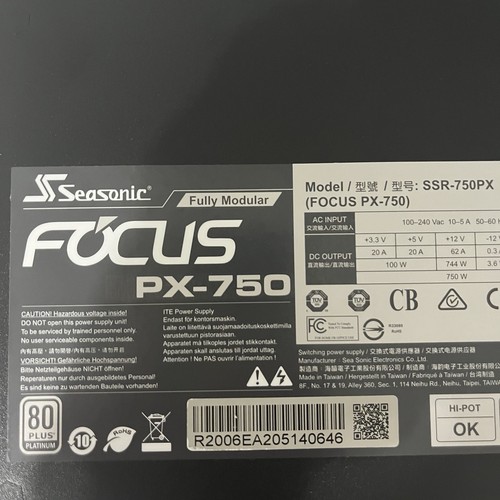 Sea Sonic Focus+ SSR-750PX 750W 80 Plus Platinum Full Modular Power Supply - Picture 10 of 11