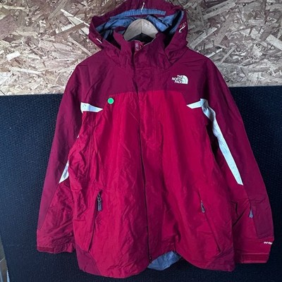 The North Face HyVent Hooded Rain Jacket Mens XL Red Colorblock Windbreaker