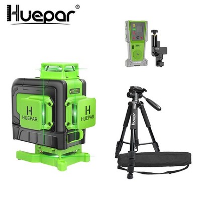 Huepar 16 Lines Rotary Green 4D Laser Self Leveling Laser Level+Receiver+Tripod