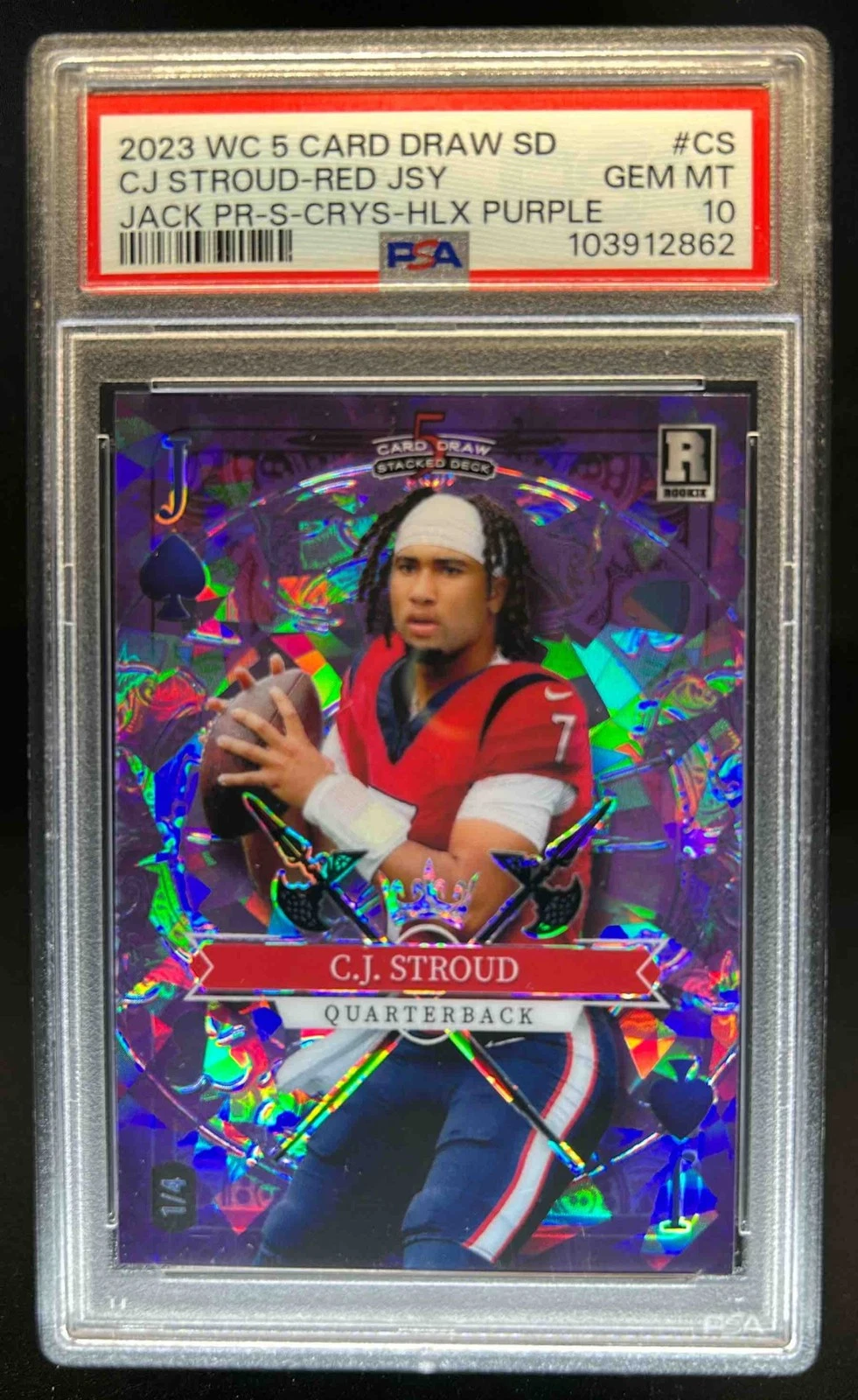 CJ Stroud Wild Card 5 Card Draw Stacked Deck Jack Promo #CS Diamond-Rainbow Foil-Blue
