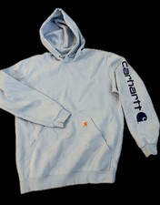 Carhartt Men's Loose Fit Midweight Logo Sleeve Graphic Hoodie Light Blue K288