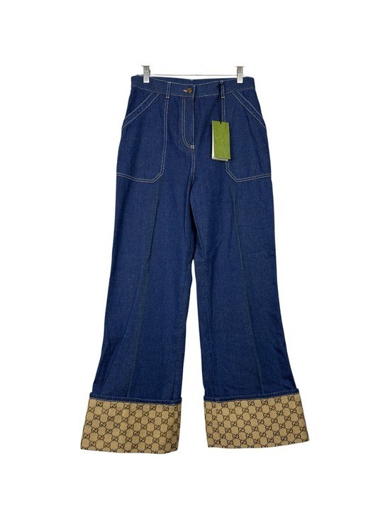 Gucci Monogram Cuffed Wide Leg Denim Jeans image 3