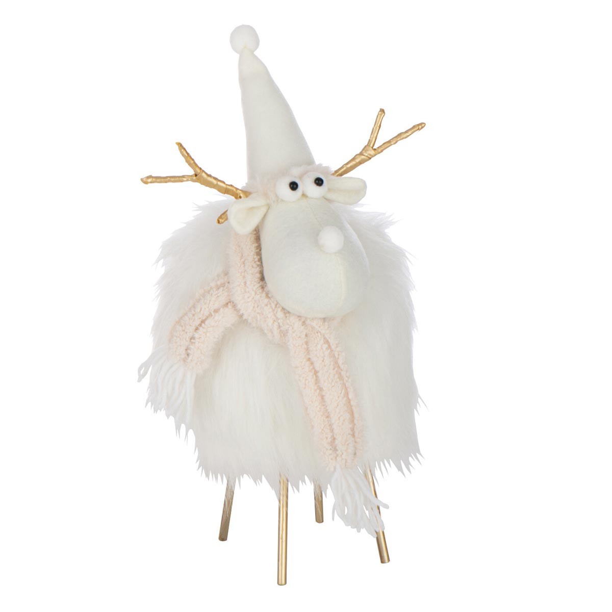 Statuette renne déco 36cm blanc figurine Noël pour décoration intérieure