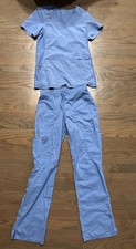 Cherokee Ciel Blue Scrub Top XS And Scrub Bottoms XXS 