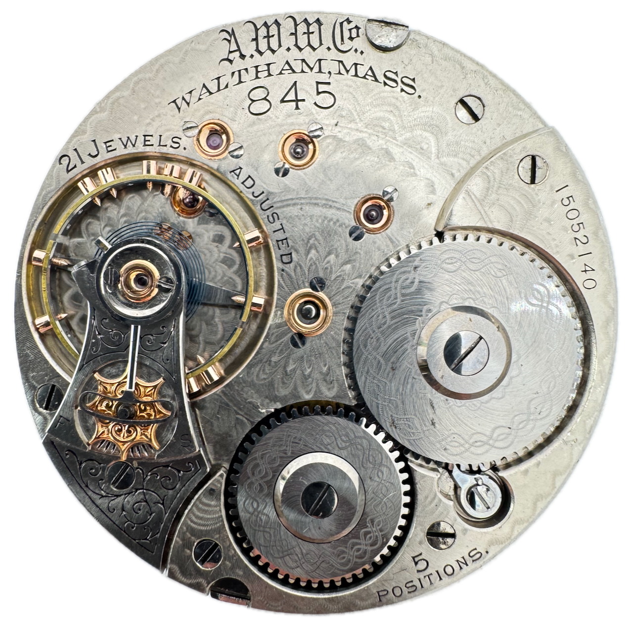 Antique 18s 1906 Waltham 21j Mechanical Railroad Pocket Watch Movement 845 USA