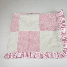 Cocalo baby girl  blanket pink white rose color block satin trim and reverse