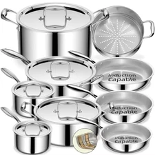 Stainless Steel Cookware Set, 5 Ply 14 Piece Stainless Steel Pot and Pan Set-Ind