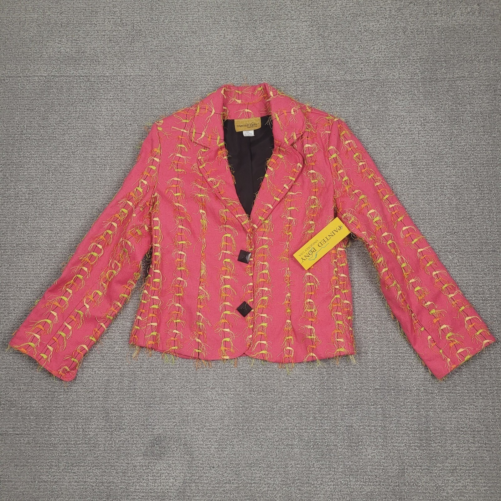 Giacca vintage dipinta Pony Filly Peony donna L rosa due bottoni western boho