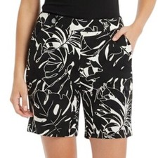 Rafaella Bermuda Shorts Stretch Black White Leaf Print Pull On New Size 6